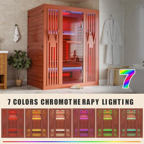 MEISSALIVVE Full Spectrum Sauna for Home, 2-3 Person Infrared Sauna with 7-Color Light Therapy & Bluetooth Speakers, Indoor Dry Heat Sauna with Red Light, Personal Luxury Spa for Home & Gym MEISSALIVVE