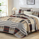 Annibedding Quilt Set Queen Size, Red-Brown Plaid Striped Bedspread Coverlet Set,Soft Microfiber Reversible Lightweight Bedding Cover for All Season(Queen,96"x90") Anibedding