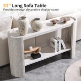 BFJDM 53" Faux Travertine Stone Console Table for Entryway, 2-Tier Sofa Entrance Table with Faux Mars Marble Pattern, Modern Sofa Tables with Storage Shelf for Living Room, Hallway, Foyer, Beige BFJDM