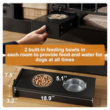 IDEALHOUSE 78.7" Double Dog Crate Furniture with Storage and 2 Doors, Dog Kennel Indoor with Feeding Bowls, Wood Dog Crate TV Stand for Small Medium Dogs, Black IDEALHOUSE