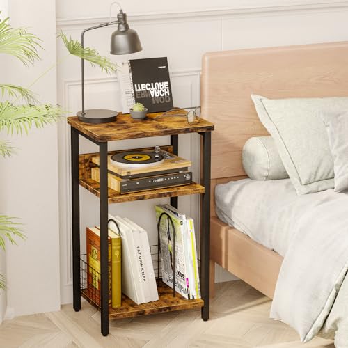 Fixwal 3-Tier Record Player Stand, Dedicated Side Table with Open Storage, for Living Room & Bedroom, Rustic Brown Fixwal