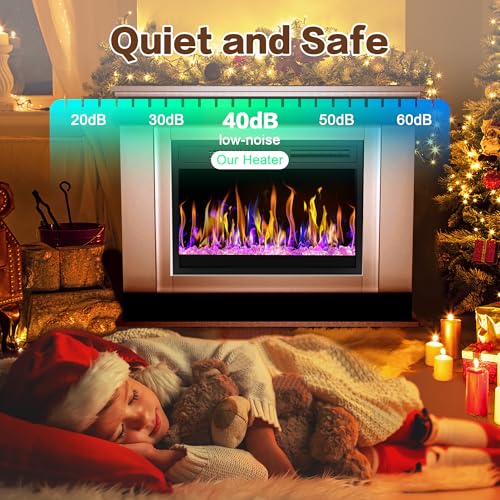23“ Electric Fireplace Insert, 1500W/1000W Electric Fireplace Heater for Indoor Use with 12 Colors Adjustable Flame, Fireplace Stove for Home Office, Fake Fireplace with Remote Control CUOZOVA