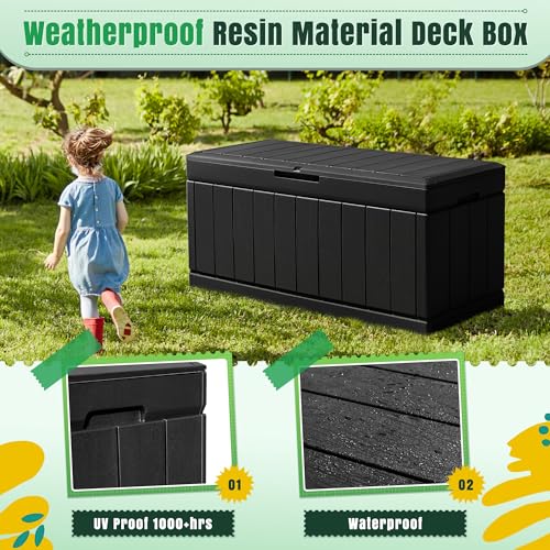 Greesum 82 Gallon Resin Deck Box Large Outdoor Storage for Patio Furniture, Garden Tools, Pool Supplies, Weatherproof and UV Resistant, Lockable, Black