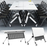 MOFGOE Folding Conference Table, Flip Top Training Table with Four Locking Wheels, Modular Office Desk with Strong Metal Frame, for Office, Conference Room, School,1 Pack,63 * 24 * 30in MOFGOE