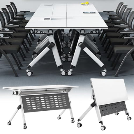 MOFGOE Folding Conference Table, Flip Top Training Table with Four Locking Wheels, Modular Office Desk with Strong Metal Frame, for Office, Conference Room, School,1 Pack,63 * 24 * 30in MOFGOE