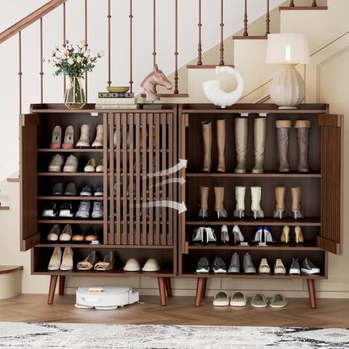 Large Shoe Cabinet with Doors for Up to 24 Pairs, 6-Tier Entryway Shoe Storage Cabinet with Adjustable Shelves, Freestanding Shoes Rack Organizer for Hallway, Closet, Bedroom, Living Room, Walnut Vabches