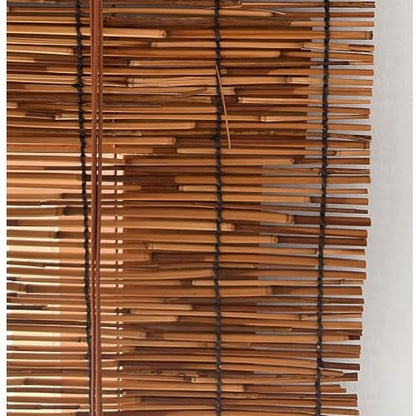 Bamboo Blackout Roller Shades - Natural Hand-Woven Privacy Blinds for Indoor and Outdoor Use, 64" W x 84" H