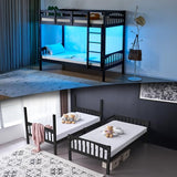 VINGLI Solid Wood Bunk Bed Twin Over Twin, Bunk Beds with Storage Underneath for Kids and Adults with LED Lights/USB Port Charging Station/Extra 15 inches Tall Guardrail,Black VINGLI