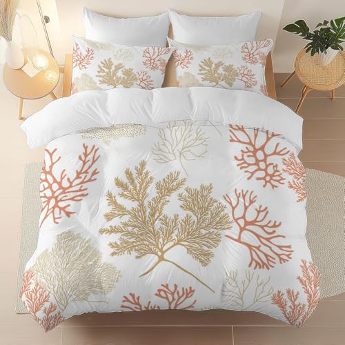 White 3 Piece Duvet Cover Set, 1 Printed Zipper Closure Duvet Cover with 2 Pillow Shams, Ultra Soft Brushed Microfiber Single with Minimalist Floral Modern Generic