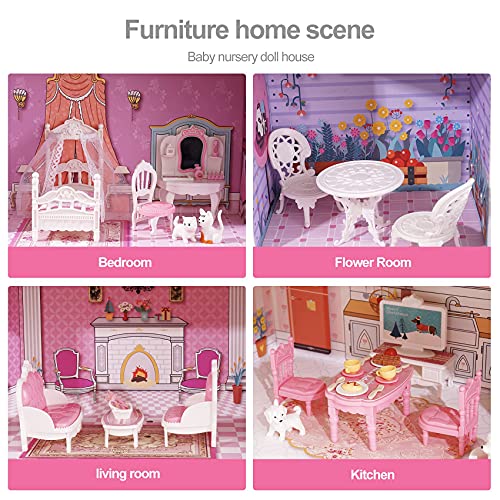 ROBUD Wooden Dollhouse Playset, 3 Stories, 5 Rooms, 24 PCS Furniture, Pretend Play Toys Gift for Kids Toddlers Girls ROBUD