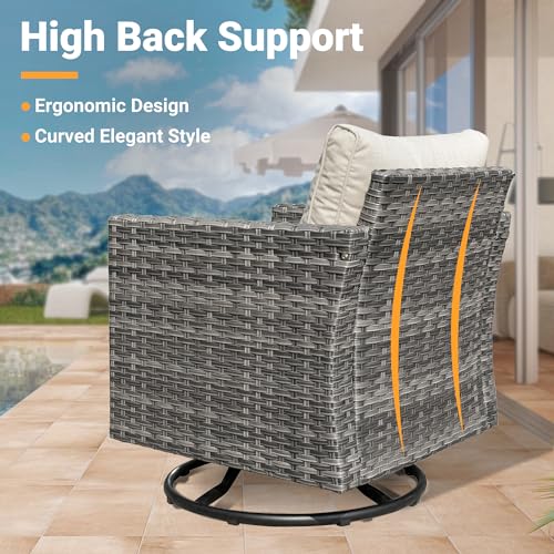 ovios Patio Furniture Set, 7 Piece Outdoor Wicker Sofa with Swivel Rocking Chairs, Loveseat and Comfy Cushions, High Back Rattan Couch Conversation Set, Beige ovios