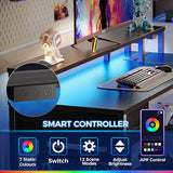 SUPERJARE 47 inch Reversible L Shaped Desk with LED Lights & Power Outlets, Computer Desk with Shelves & Monitor Stand, Gaming Desk with Drawer, Home Office Desk Corner Desk, Black SUPERJARE