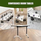 Rolling Trapezoid Conference Table with Silent Wheels,Moveable Foldable Meeting Tables,Flip Top Modular Seminar Table,Business Mobile Folding Training Tables for Office Room,Surface is White(8pack, B) ATagope