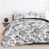 WONGS BEDDING Botanical Quilt Set King Size, Black 3 Pieces Toile Floral Plants Printed Bedspread Bedding Set Soft Lightweight Microfiber Coverlet Set for All Season (104"x90") WONGS BEDDING