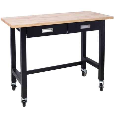 48" Work Bench, Workbench with Drawers Storage, Heavy Duty Bamboo Wood Work Bench Table with Wheels Work Benches for Garage Home Office Nanberone
