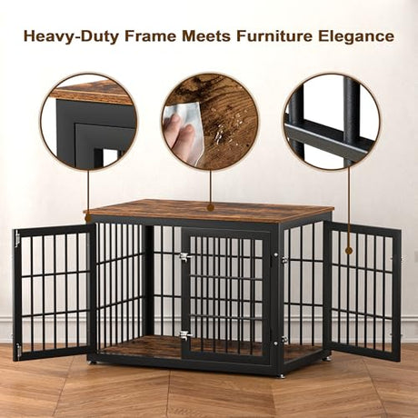 rehomerance 38 Inch Heavy Duty Dog Crate Furniture for Large and Medium Dogs, Decorative Pet House End Table, Wooden Cage Kennel Furniture Indoor, Rustic Brown rehomerance