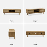 mopio Haylee 59" TV Stand, Modern Boho Farmhouse Entertainment Center, Natural Rattan TV Console, TV Stand with Storage, Media Console, for Living Room (Oak) mopio