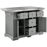 Pemberly Row Transitional Wood/Stainless Steel Kitchen Island in Gray/Chrome Pemberly Row