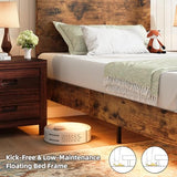 BarnFurin Floating Twin Bed Frame with Led Lights, Wooden Bed Frame with Reading Light Headboard, Heavy Duty Metal Slats, No Box Spring Needed, Easy Assembly, Rustic Brown BarnFurin
