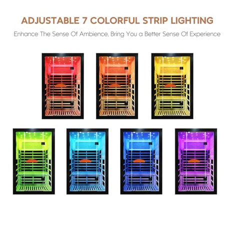 SAUNA Infrared Sauna 2 Person 2000W Low-EMF Wooden Home Spa Room Okoume Wood Indoor Dry Saunas with Intelligent Control Panel/Speaker/7-Colorful Starry Sky Light Two Person Sauna 47.3*41.3*74.8 IN HOSAUNA