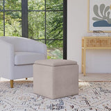HomePop Home Decor Storage Ottoman with Tray Top|Upholstered Modern Square Storage Ottoman with Storage for Living Room & Bedroom, Light Brown Woven HomePop