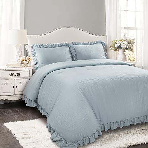 Lush Decor Reyna Ruffle Comforter Set, King, Lake Blue, 3 Piece Cozy Bedding Set Lush Decor