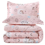 JSD Pink Unicorn Kids Comforter Set Twin Size, 2 Piece Girls Rainbow Microfiber Comforter with Pillow Sham, Lightweight All Season Washable JSD