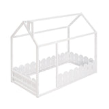 Bellemave Twin Floor Bed with Fence - Stylish Wooden House Bed Frame for Kids and Teens in White Bellemave