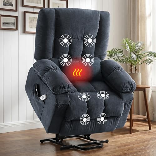 BOSMILLER Power Lift Recliner Chair with Massage and Heat for Elderly,Electric Lift Chair with USB Charging Runction and Side Pockets, Suitable for Living Rooms and bedrooms,Blue