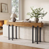 LITTLE TREE 63-Inch Console Table for Entryway, Farmhouse Behind Couch Table, Minimalist Sofa Table for Living Room, Long Wooden Hallway Foyer Table with Black Metal Frame, Oak LITTLE TREE
