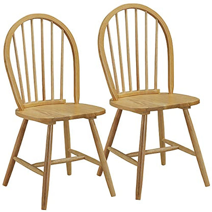 Giantex Set of 2 Windsor Chairs, Wood Dining Chairs, French Country Armless Spindle Back Dining Chairs, Farmhouse Kitchen Dining Room Chairs, Oak