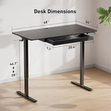 HUANUO Height Adjustable Electric Standing Desk, 48 x 24 inches, A Large Under-Desk Drawer (with Slide Rails), 4 Adjustment Memory Presets, Black HUANUO