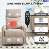 Trustyue Swivel Rocker Recliner Chair, 360° Swivel Recliner with Heat and Massage, Rocker Recliner Nursery Glider Chair with Side Pockets for Living Room (Khaki, Fabric)