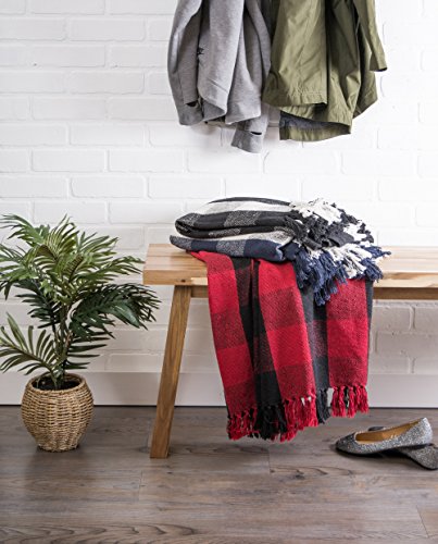 DII Buffalo Check Collection Rustic Farmhouse Throw Blanket with Tassles, 50x60, Black/White DII