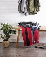 DII Buffalo Check Collection Rustic Farmhouse Throw Blanket with Tassles, 50x60, Black/White DII