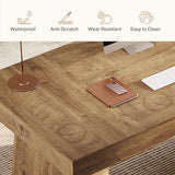 Tribesigns 55-Inch Executive Desk, Large Wood Office Computer Desk with Double Pedestal, Modern Minimalist Workstations Writing Table Conference Table Furniture for Home Office, Light Brown Tribesigns