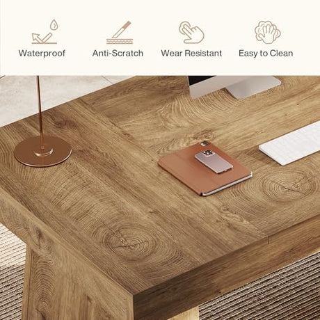 Tribesigns 55-Inch Executive Desk, Large Wood Office Computer Desk with Double Pedestal, Modern Minimalist Workstations Writing Table Conference Table Furniture for Home Office, Light Brown Tribesigns