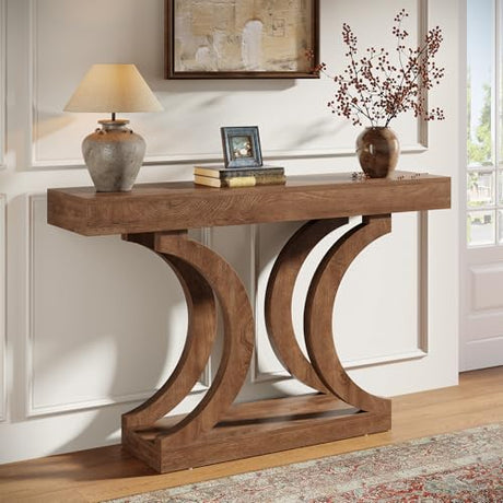 Tribesigns 43.31-Inch Farmhouse Console Table for Entryway, Unique Narrow Sofa Table Behind The Couch with Curved Legs for Living Room, Hallway, Foyer, Entrance, Rustic Brown Tribesigns