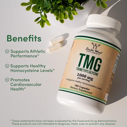 Double Wood Supplements TMG Trimethylglycine Supplement 1,000mg Per Serving, 180 Capsules (TMG Supplements for Homocysteine Control) Genuine TMG with Fishy Smell, Gluten Free, Non-GMO Double Wood Supplements