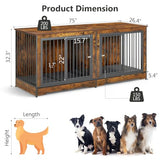 Rovibek Double Dog Crate, TV Stand, 75 Inch Dog Crate Furniture for 2 Dogs, Dog Kennel Indoor with Double Doors, Dog Cage with Removable Divider for Large Medium Dogs, Brown Rovibek
