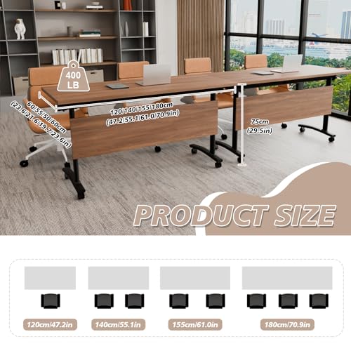 Modern Conference Table,4PCS Folding Conference Table with 360°Mobile Wheels,Office Conference Room Table for 4-6 Person,Modular Meeting Table (Walnut, 55in) Generic