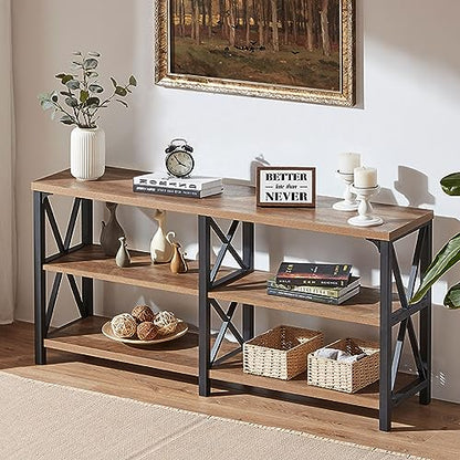 Rustic Oak 3-Tier Console Table with Storage Shelves – Versatile Entryway or Sofa Table by IBF