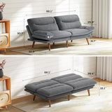 Marsail 66" Futon Sofa Bed, Convertible Corduroy Futon Couch with Adjustable Backrest & Armrests, Small Sleeper Sofa Loveseat for Living Room, Apartment, Office, Grey Marsail