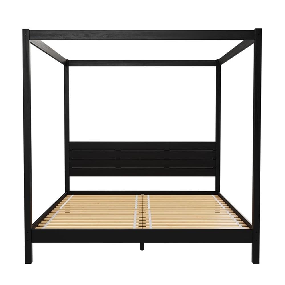 Pemberly Row Wood King Size Canopy Bed with Slatted Headboard in Black Pemberly Row