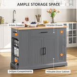 Yaheetech Rolling Kitchen Island with Thicker Rubberwood Countertop, Kitchen Cart on Hidden Wheels with 3 Drawers & Open Shelves, Storage Cabinet w/Inner Adjustable Shelves for Dining Room, Dark Gray Yaheetech