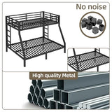 HKOLIE Twin Over Full Bunk Bed, Metal Bunk Bed Frame Heavy Duty Bunk Beds Loft Bed Frame with Ladder and Guardrail Metal Slats No Box Spring Required for Adults Teens, Black HKOLIE