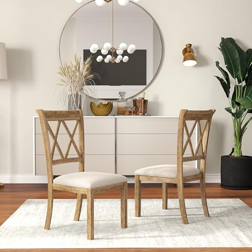 Roundhill Furniture Havre 5-Piece Dining Set, Pedestal Round Table with 4 Stylish Chairs, Oak Roundhill Furniture