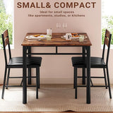 IRONCK Dining Table Set for 2, Small Kitchen Table with Upholstered Chairs Dinning Table Set for Kitchen & Dining Room, Compact Dining Set for Small Spaces, Rustic Brown IRONCK