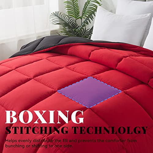 Cosybay Down Alternative Comforter (Red/Black, Twin) - All Season Soft Quilted Twin Size Bed Comforter - Duvet Insert with Corner Tabs -Winter Summer Warm Fluffy, 64x88 inches Cosybay