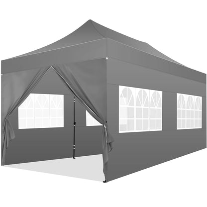 COBIZI 10x20 Pop Up Canopy with 6 Sidewall,Heavy Duty Canopy UPF 50+ All Season Wind Waterproof Commercial Outdoor Wedding Party Tents for Parties Canopy Gazebo with Roller Bag(10 x 20 ft Gray)